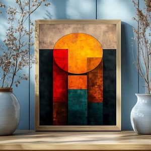Arte murale geometrica retrò, stampa di forme astratte, poster moderno di metà secolo, arte murale a blocchi, decorazione murale moderna di metà secolo, stampabile