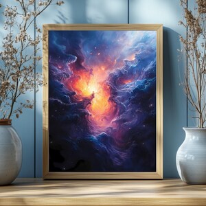 Print kosmische nevel: abstracte kunst aan de muur met sterrenstelsel (digitale download)
