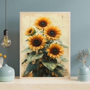 Vintage Sunflower Botanical Art Print (Digital Download)