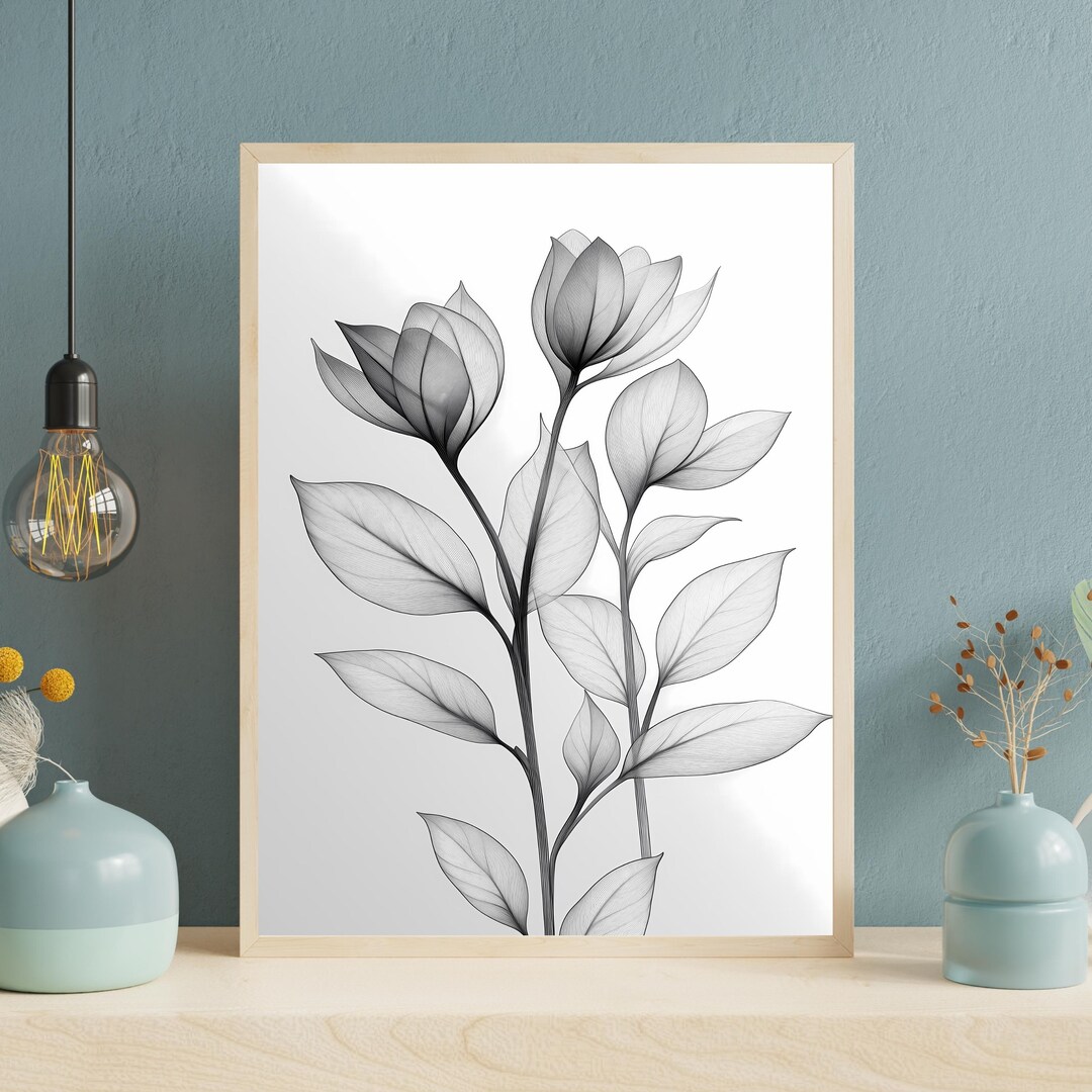 Minimalist Botanical Line Art Print | Black and White Floral Drawing ...