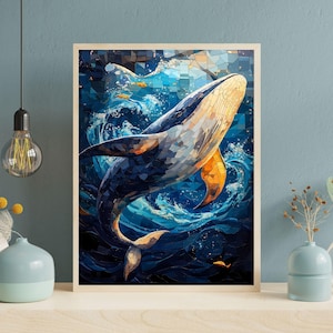 Geometric Whale Art, Ocean Waves Wall Art, Abstract Whale Digital Print, Geometric Animal Print, Ocean Digital Artwork, Printable Whale Art