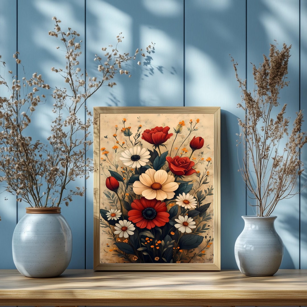 Vintage Botanical Garden Flower Print, Printable Digital Art for Floral