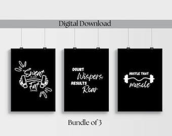 Fitness Minimalist Motivational Gym Wall Art Bundle of 3, Digital Wall Art , Gym Motivation Art Decor, Gym Quote Poster, Masculine Wall Art