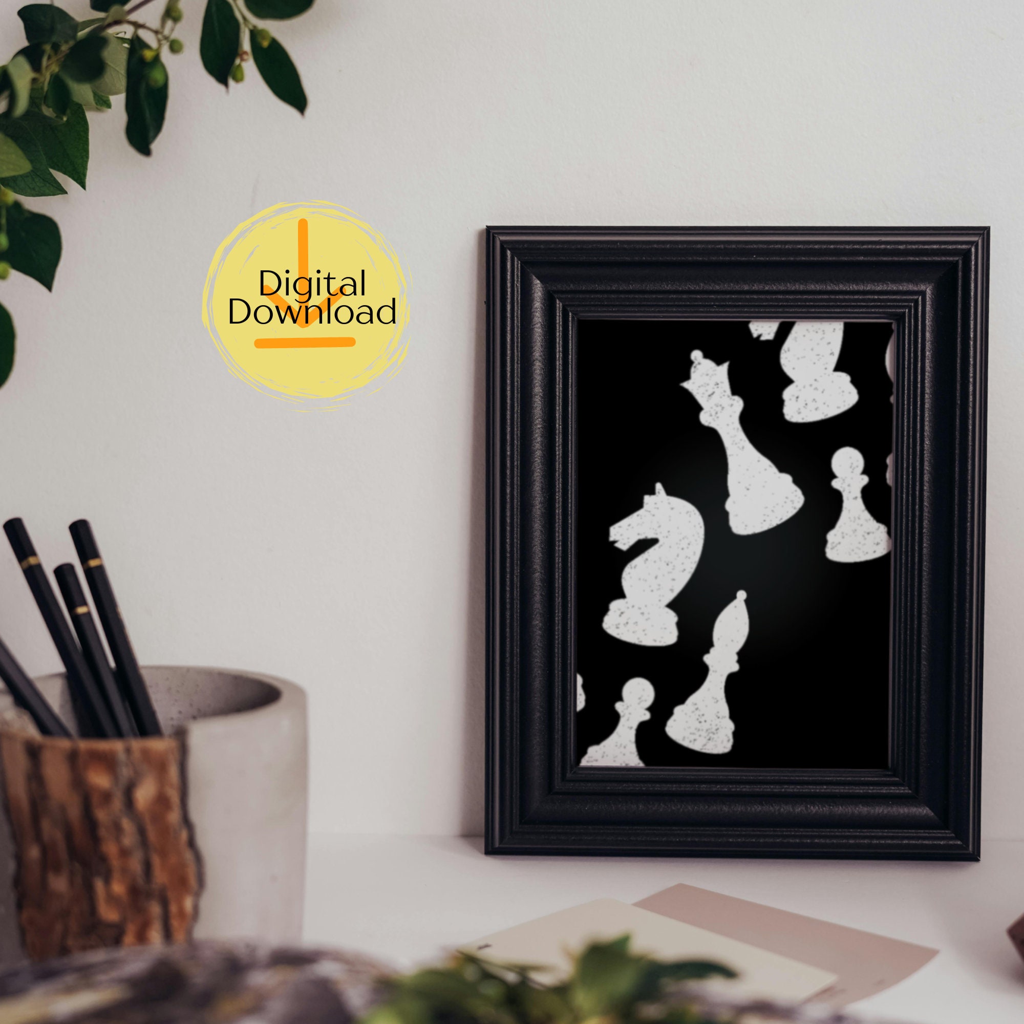 Black and White Chess Pieces Wall Art Printable - Board Game Minimalist ...