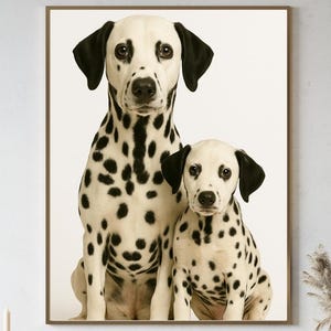 Dalmatian Puppy and Parent Print, Black and White Dog Wall Art, Minimalist Pet Portrait,Nursery Animal Decor, Dog Mom Gift Digital Download.