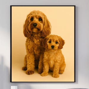 Arte de parede da família Cavapoo, impressão de mãe e filhote, presente para mãe Cavapoo, fotografia Cavapoo, pôster Cavapoo, decoração para berçário de animais de estimação, impressão de animal aconchegante.