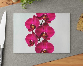 Magenta Orchid Glass Cutting Board, Floral Cutting Board, Tempered Glass Board, Pink Kitchen Decor, Housewarming Gift, Kitchen Gift for Her