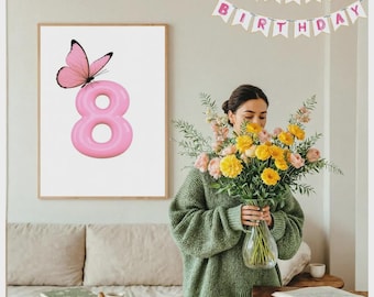 8th Birthday Gift, Eighth Birthday Decor, 8th Birthday Wall Art, 8th Anniversary Gift, Eight Year Anniversary, Birthday Decor