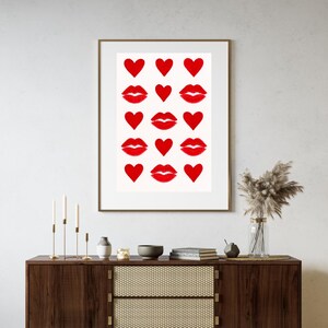 Abstract Wall Art, Valentine&#39;s Day Decor, Printable Cute Romantic Wall Art, Kiss Me Good Print, Heart Kisses Typography Art, Kissing Print.