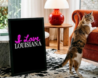 Me encanta Louisiana (lámina), arte mural de Louisiana, decoración de Louisiana, póster de Louisiana, regalo de Louisiana, arte imprimible del estado natal, póster del estado de EE. UU.