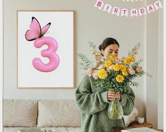3rd Birthday Decor, Third Birthday Gift, 3rd Birthday Wall Art, 3rd Anniversary, Third Anniversary, Three Year Anniversary, Birthday Decor