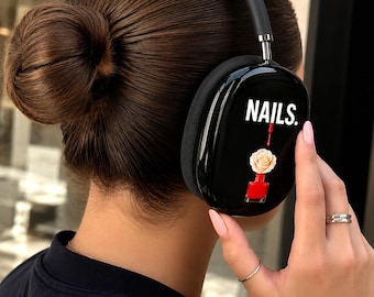 Red Nail Print AirPods Max Ear Cup Covers, Nail Tech Gift, Beauty Lover Gift, Manicurist Gift, Christmas & Birthday Gift for Her