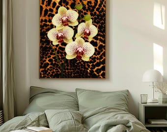 Leopard Orchid Wall Art, Cheetah Print Botanical Decor, Glam Jungle Digital Download, Floral Wall Art, Safari Chic Poster, Fashion Print.