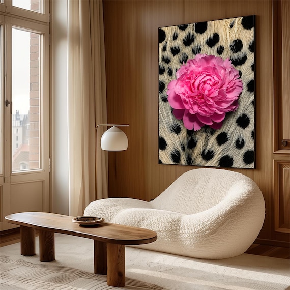Peony Wall Art, Cheetah Aesthetic, Glam Jungle Poster, Safari Home Decor, Floral Wall Art, Birthday Christmas Gift for Her, Cheetah Wall Art