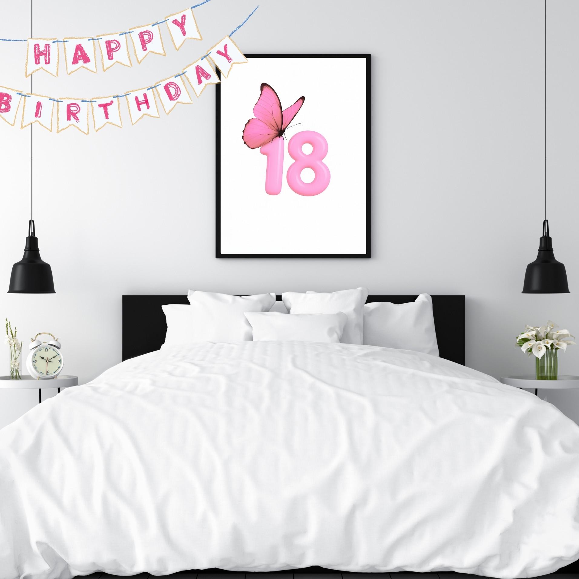 18th Birthday Balloon Wall Art, Pink Printable Decor for Teen Girl ...