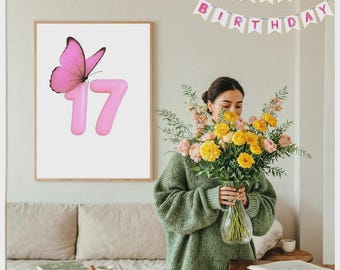 17th Birthday Decor, 17 Year Old Girl, Teen Girl Birthday, Seventeenth Birthday Gift, 17th Birthday Wall Art, Birthday Gift for Teen Girl