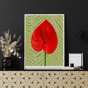 Red Anthurium Wall Art, Christmas & Valentine’s Day Botanical Print, Holiday Gift for Her, Tropical Flower Poster, Digital Download Decor.
