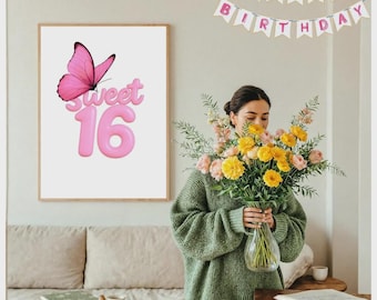 Sweet 16 Birthday Decor, 16th Birthday Gift for Girl, Sweet Sixteen, 16 Year Old Girl Gift, 16th Birthday Wall Art, Teen Girl Birthday Gift