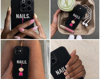 Pink Nail Polish MagSafe iPhone Case, Black Floral Girly Phone Case for iPhone 18 17 16 15 14 Pro Max
