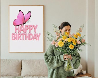 Happy Birthday Gift for Her, Birthday Wall Art, Birthday Gift for Women, Birthday Poster, Birthday Room Decor, Gift for Her, Birthday Art
