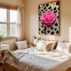 Peony Wall Art, Cheetah Aesthetic, Glam Jungle Poster, Safari Home Decor, Floral Wall Art, Birthday Christmas Gift for Her, Cheetah Wall Art image 4
