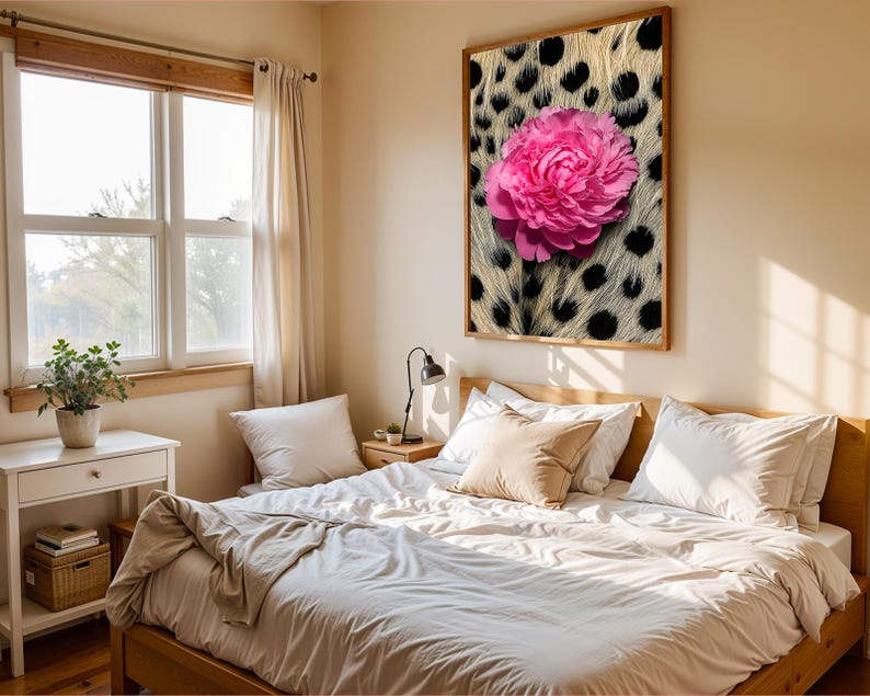 Peony Wall Art, Cheetah Aesthetic, Glam Jungle Poster, Safari Home Decor, Floral Wall Art, Birthday Christmas Gift for Her, Cheetah Wall Art image 4