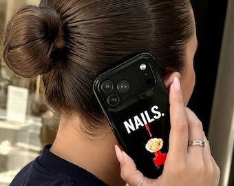Red Nail Polish MagSafe iPhone Case, Black Floral Girly Phone Case for iPhone New 18 17 16 15 14 Pro Max