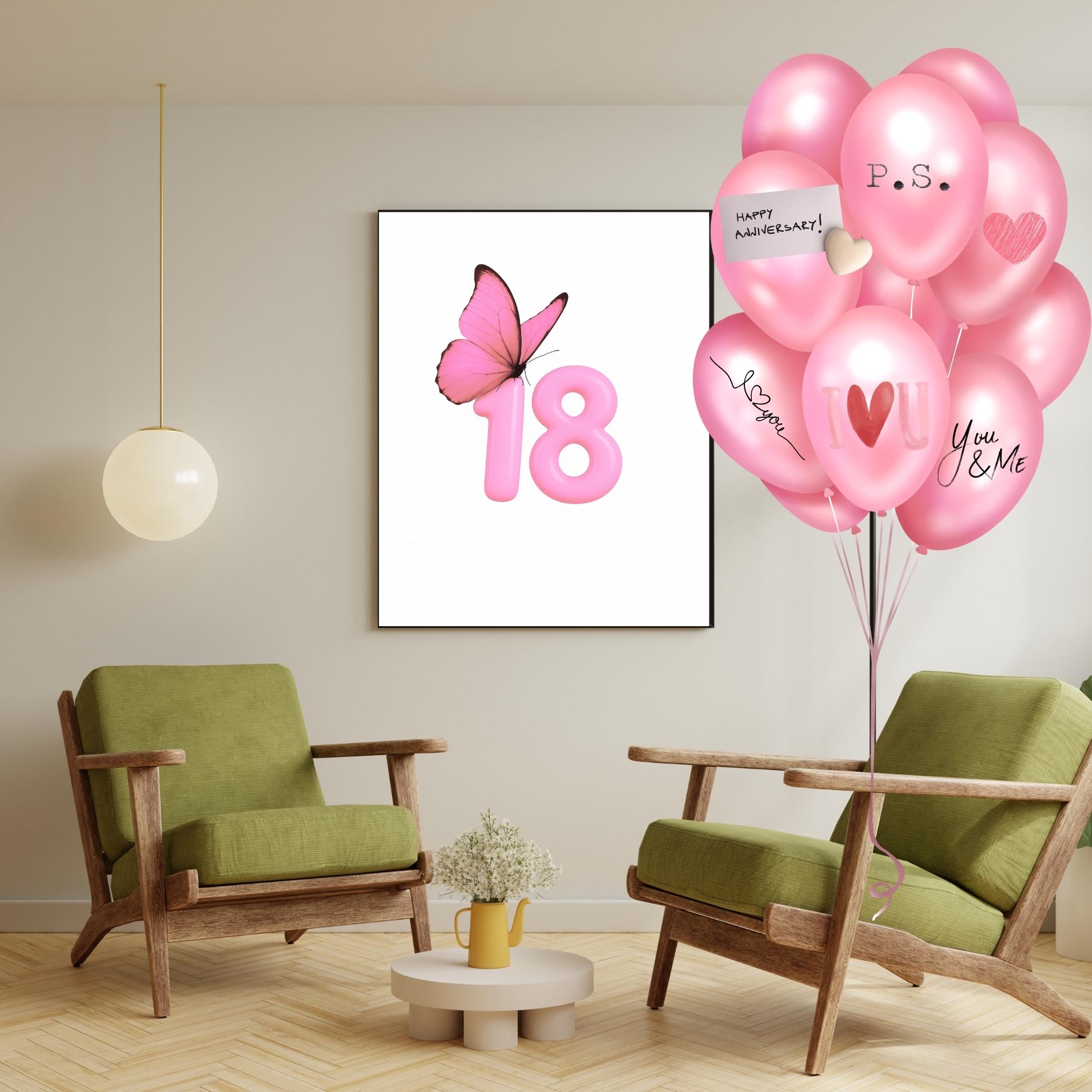 18th Birthday Balloon Wall Art, Pink Printable Decor for Teen Girl ...
