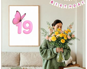 19. Geburtstag Poster, personalisierter Geburtstagsdruck, 19. Geburtstag Dekorationen, Geschenk zum Jahrestag, 19. Geburtstag Schild, Geburtstagsparty Dekoration