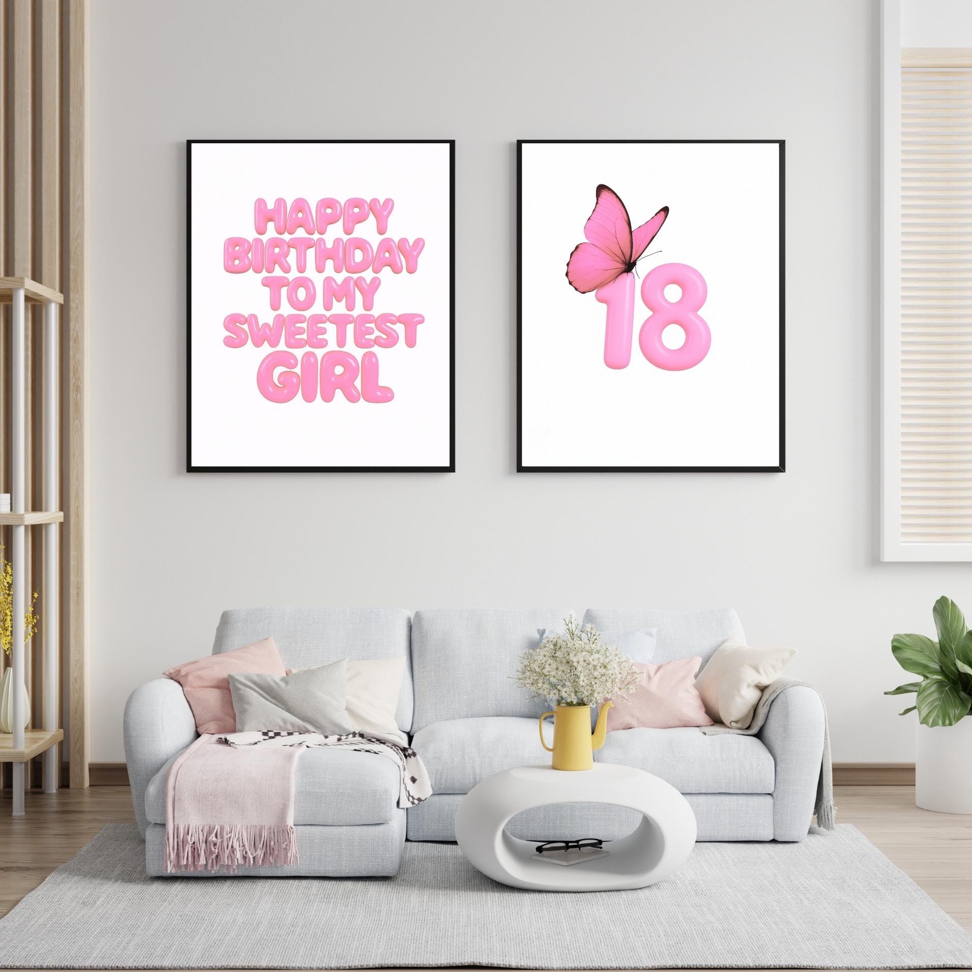 18th Birthday Balloon Wall Art, Pink Printable Decor for Teen Girl ...
