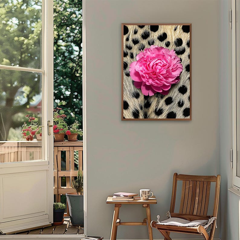 Peony Wall Art, Cheetah Aesthetic, Glam Jungle Poster, Safari Home Decor, Floral Wall Art, Birthday Christmas Gift for Her, Cheetah Wall Art image 7