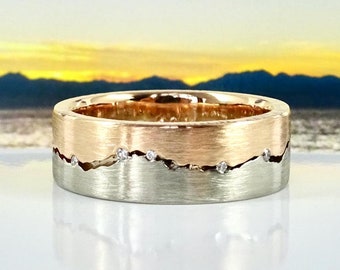 Custom Mixed Gold Mountain Range Ring: Two-Tone Wedding Band