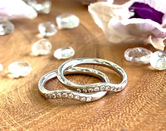 Curved Diamond Anniversary Band, Platinum Anniversary Ring, Diamond Wedding Band, Curved Wedding band with Flush set diamonds