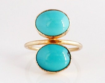 Sleeping Beauty Turquoise Stacker Cleo Ring, Turquoise Stacker Ring, Petite Turquoise Ring, Oval Gemstone Stacker Ring, Yellow Gold Stacker