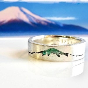 Custom Summit Inlay Mountain Ring: Gold, Platinum, Silver Wedding Band, 6mm