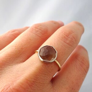 Smoky Quartz Nena Stacker Ring, Birthstone Gold Ring, Gemstone Stacking Ring, Gold gem stone Stacker, Smoky Quartz Ring image 2