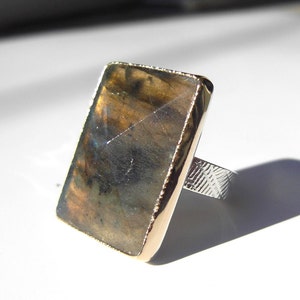 Labradorite Cocktail Ring, Large Gemstone Ring, Recycled 14k Gold and Sterling Silver, Made to Order, Michelle Lenáe Jewelry image 4