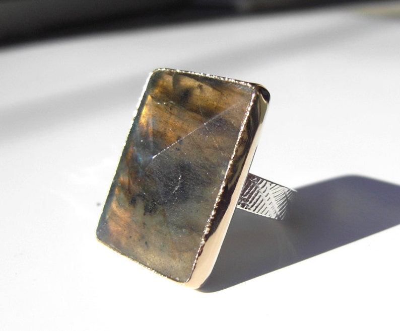 Labradorite Cocktail Ring, Large Gemstone Ring, Recycled 14k Gold and Sterling Silver, Made to Order, Michelle Lenáe Jewelry image 4