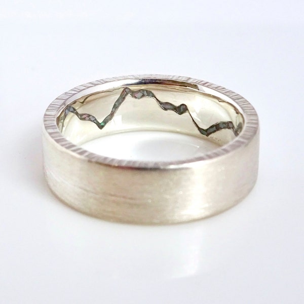 Teton Hidden Gemstone Mountain Ring, Teton Wedding Ring, Grand Teton Wedding Band, Gold Mountain Ring, Custom Teton Gold Wedding Band