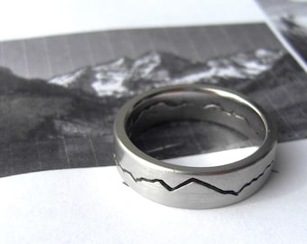 Custom Modern Mountain Range Ring: Platinum, Gold, Silver Mountain Band, 6mm