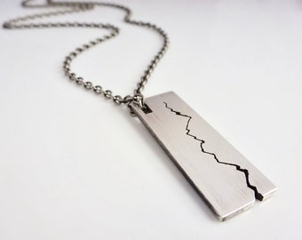 Personalized Mountain Range ID Tag Necklace: Recycled Sterling Silver Pendant