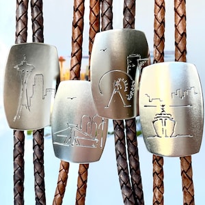 Seattle Skyline Bolo Tie, City Bolo Tie, Handmade Silver Bolo Tie
