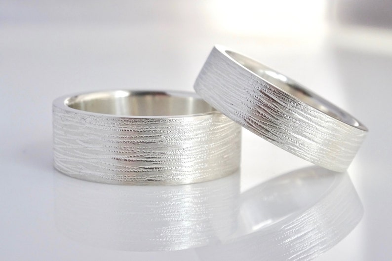 Wedding Band Set, Sterling Silver Rings, Silver Wedding Bands, Recycled Silver Rings, Travel Rings for Couples, Silver Wedding Rings Set image 1