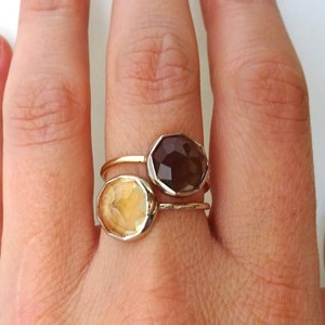 Smoky Quartz Nena Stacker Ring, Birthstone Gold Ring, Gemstone Stacking Ring, Gold gem stone Stacker, Smoky Quartz Ring image 5