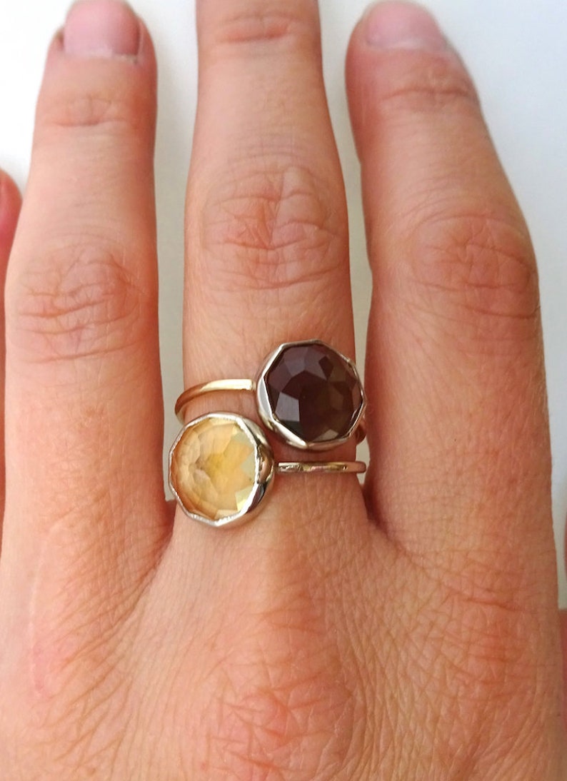 Smoky Quartz Nena Stacker Ring, Birthstone Gold Ring, Gemstone Stacking Ring, Gold gem stone Stacker, Smoky Quartz Ring image 5