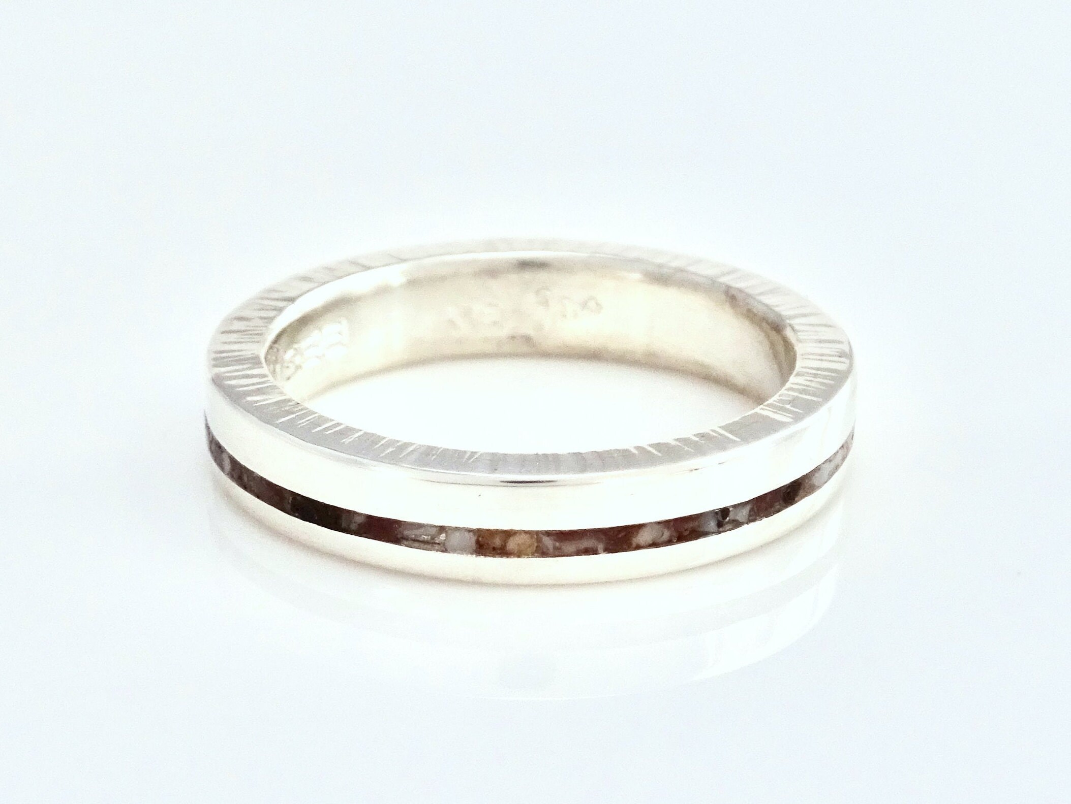 Horizon Inlay Wedding Band, Travelers keepsake Inlay ring, Custom Inlay Ring, Inlay Wedding Band,  Custom Stone Inlay Shell Rock Ring