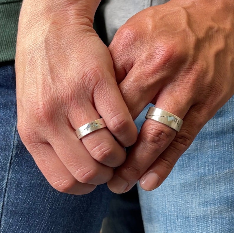 Original Rainier Summit Ring handcrafted with your choice of recycled material and precious gemstone.   Each personalized mountain ring made to order by Michelle Lenáe Jewelry, original mountain inspired designs in Seattle WA