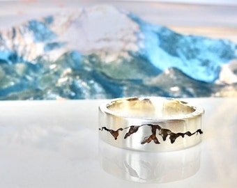 Pikes Peak Mountain Ring, 7mm Pikes Peak Summit Ring, Pikes Peak Wedding, Mens Pike Peak Wedding Ring, Pikes Peak Jewelry