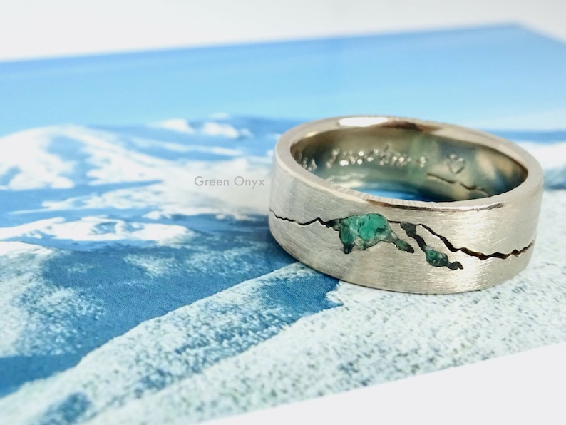 Mount Rainier Summit Ring, 8mm Band, Mens Mountain Wedding, Mountain Ring Gold, Mountain Ring with Personalization, Wide Mountain Band image 4