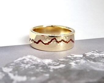 Grand Teton Mountain Ring with Gemstone Inlay  | Nature Inspired Wedding Rings